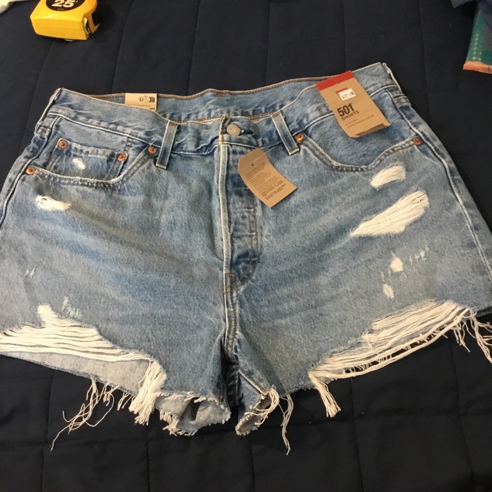 NWT Levi's Light Blue Distressed Denim Cutoff Shorts